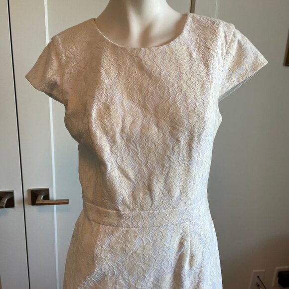Pink Tartan Elegant Lace Open Back Cap Slv Round Nk Midi Dress White Cream Sz 6 - Picture 2 of 11